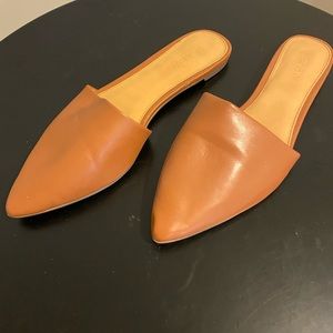 J Crew Tan Leather Mules Size 7 1/2